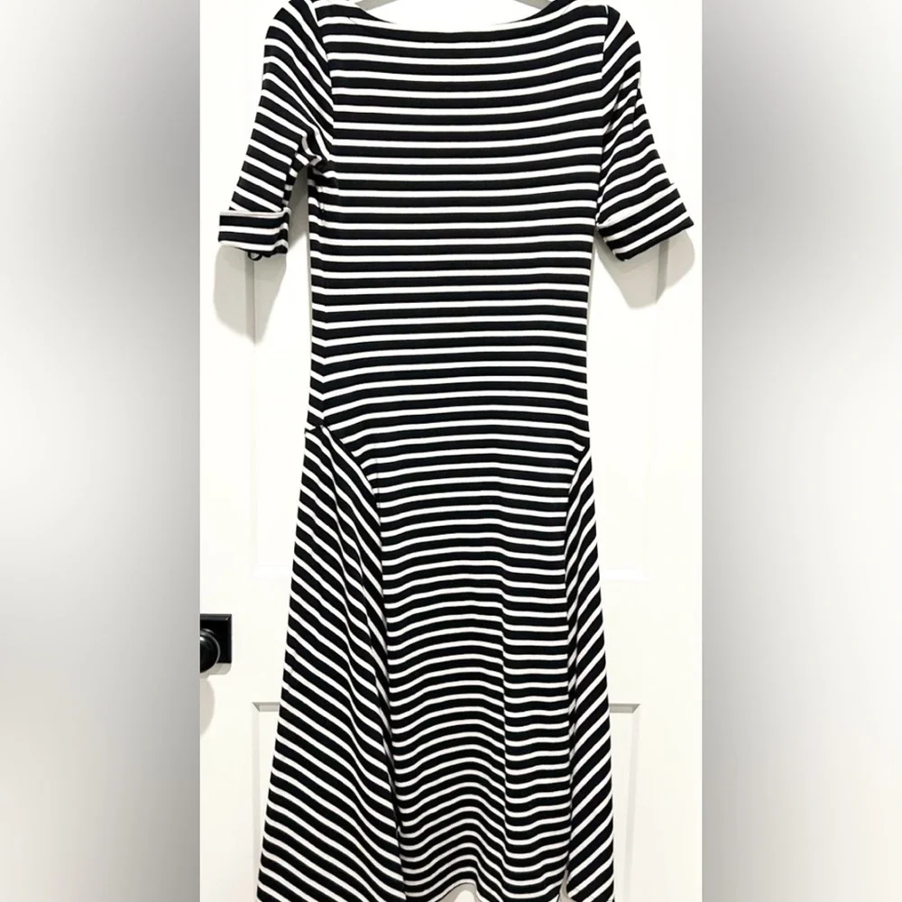 Lauren Ralph Lauren Striped Midi Dress Fit Flare Black White Quiet Luxury - Picture 7 of 9